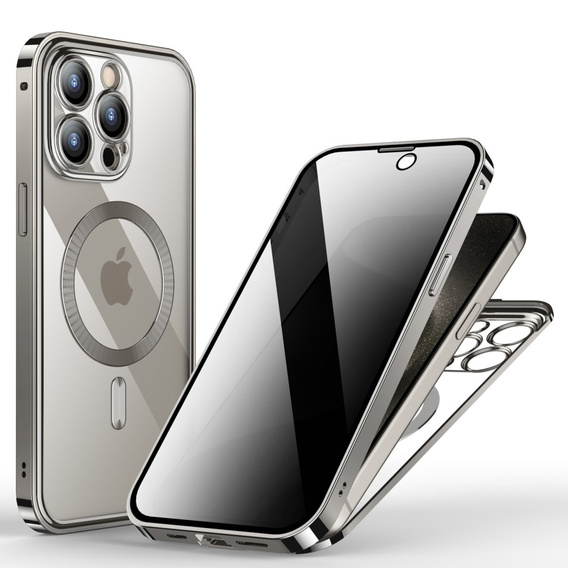 Tok iPhone 15 Pro készülékhez, Privacy Dual Glass, MagSafe-hoz, ezüst