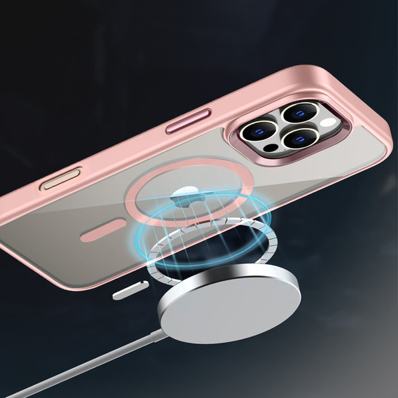 Tok iPhone 16 Pro Max-hoz, MagSafe, ERBORD Matt Case, átlátszó / rózsaszín + képernyőüveg