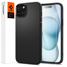 A Spigen tok iPhone 15, Liquid Air, fekete + 9H edzett üveghez
