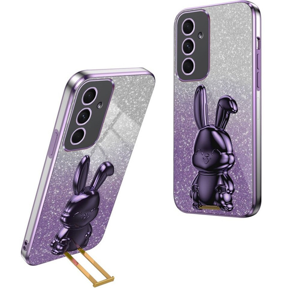 Tok Samsung Galaxy A54 5G, Glitter Rabbit, kihúzható állvánnyal, lila