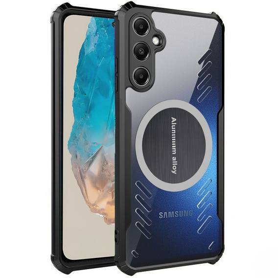 Tok Samsung Galaxy M35, mágneses lemezzel, átlátszó / fekete