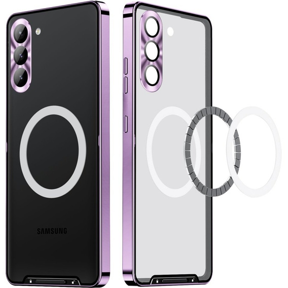 Kameravédő tok Samsung Galaxy S23, CamShield MagSafe, átlátszó / lila