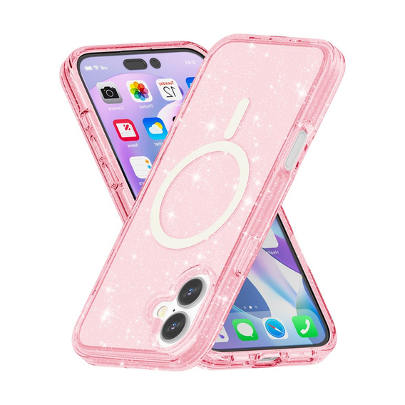 Tok iPhone 17 készülékhez, MagSafe, csillogó, áttetsző rózsaszínű