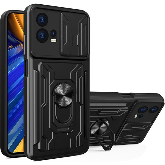 Páncélozott tok a Motorola Edge 30 Fusion 5G, Camera Slide Card Slot, fekete