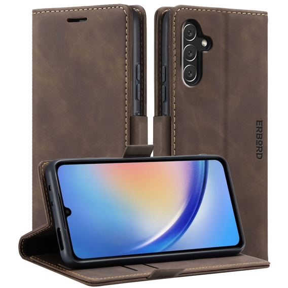 Telefontok a Samsung Galaxy A54, ERBORD Vintage, pénztárca patenttal, kávé