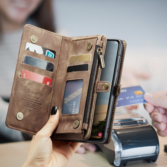 CASEME tok Samsung Galaxy A56 5G, Retro Leather Wallet, szíjjal, barna