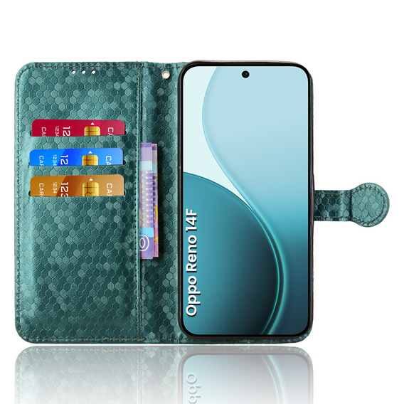 Pántos tok Oppo Reno 14F, pénztárca Rhombus, zöld