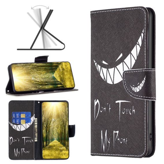 Pattintható tok a Infinix Hot 30, Wallet, Don't Touch My Phone, fekete