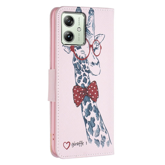 Pattintható tok a Motorola Moto G54 5G, Wallet, giraffe, rózsaszín