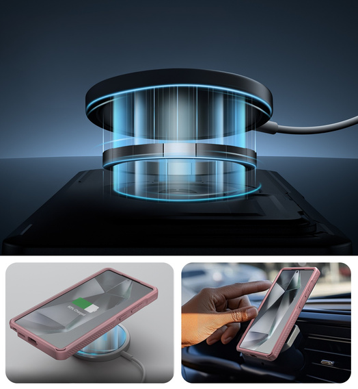 Páncélozott tok Samsung Galaxy S25 Ultra készülékhez, Dexnor CamProtect MagSafe, rózsaszín (Két keret)