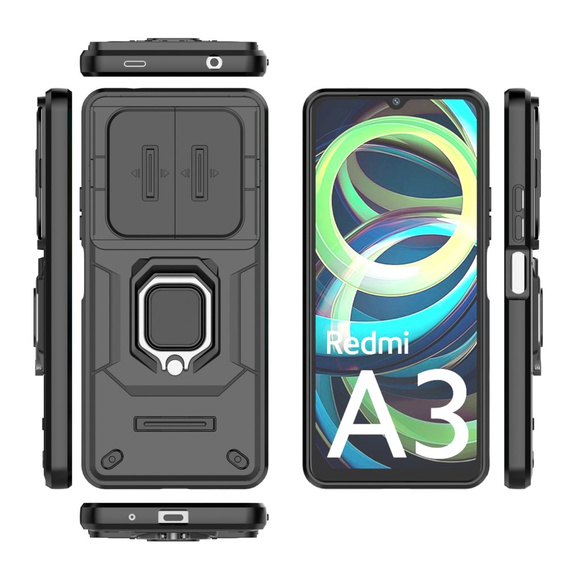 Telefontok a Xiaomi Redmi A3, KickStand Camera Lens, fekete