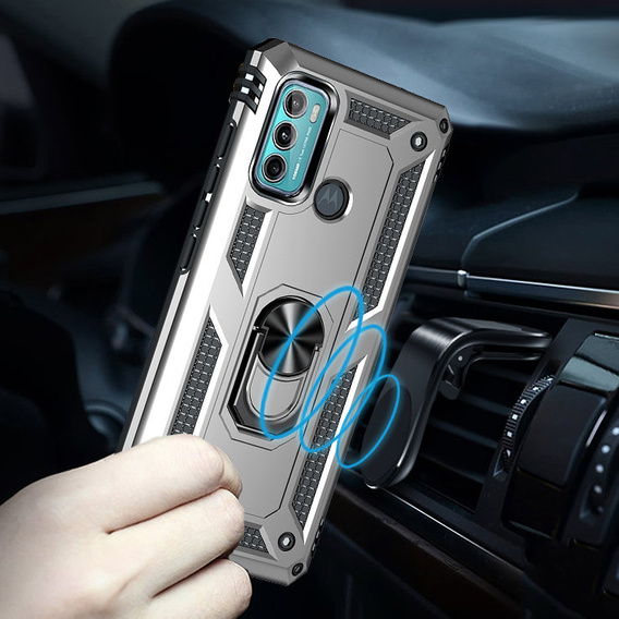 Páncélozott telefontok a Motorola Moto G60, Nox Case Ring, ezüst