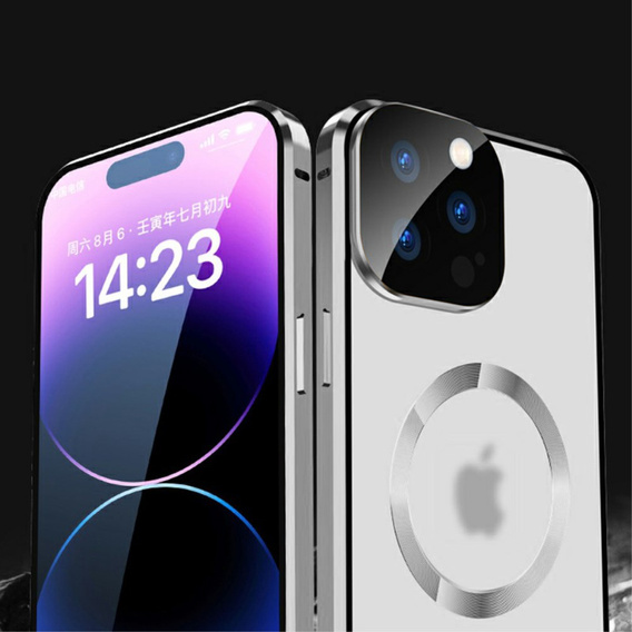 Magnetic Dual Glass MagSafe tok iPhone 15 Pro Max, ezüst