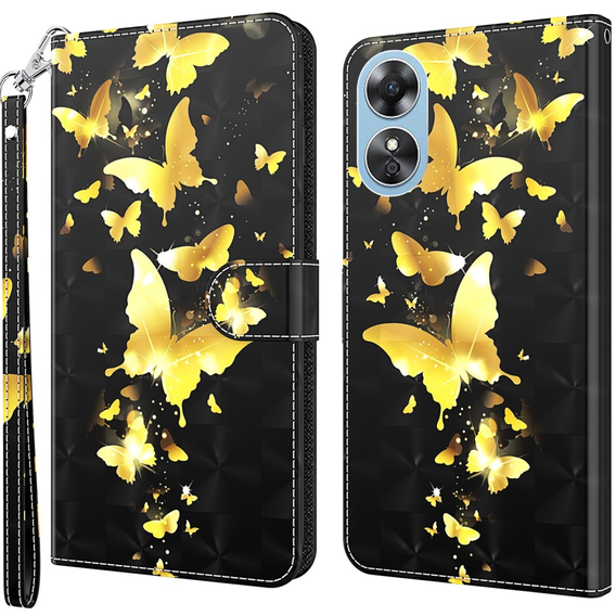 Pattintható tok a Oppo A17, Wallet, Butterflies arany