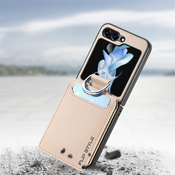 Tok Samsung Galaxy Z Flip7 FE / Z Flip6, Card Slot Ring Case, bézs színű