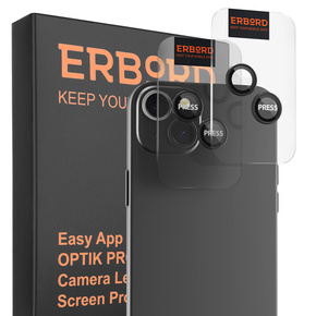 2x ERBORD OPTIK Pro edzett üveg iPhone 15/15 Plus kamera számára, fekete