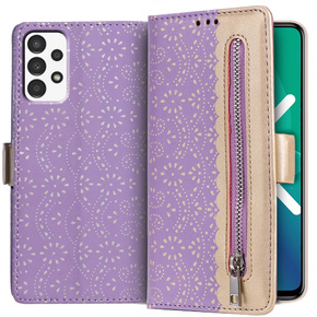 Flap tok Samsung Galaxy A52 / A52s, Wallet Pocket Zipper Lace, lila