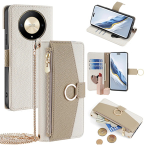 Flip tok Honor Magic 6 Lite 5G, Wallet Zipper Pocket, tükörrel, fehér