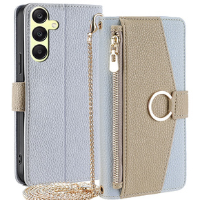 Flip tok Samsung Galaxy A25 5G, Wallet Zipper Pocket, tükörrel, kék