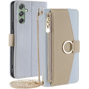 Flip tok Samsung Galaxy M34 5G, Wallet Zipper Pocket, tükörrel, kék