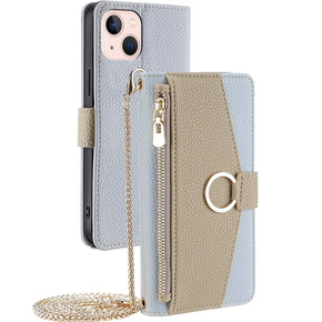 Flip tok iPhone 13, Wallet Zipper Pocket, tükörrel, kék