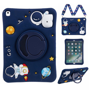 Gyermek szilikon tok iPad 10.2 2021 / 2020 / 2019, páncélozott, pánttal, Astronaut, sötétkék