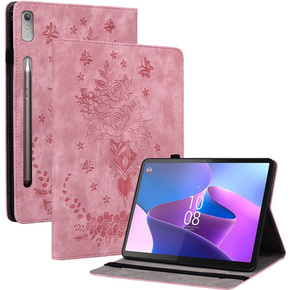 Pattintható tok Lenovo Tab P12, flower, világos rózsaszín