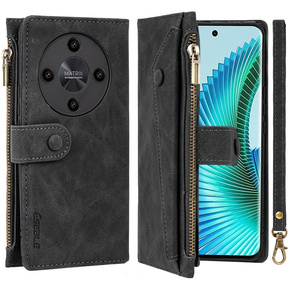 Pattintható tok a Honor Magic 6 Lite 5G, Wallet Zipper Pocket, fekete