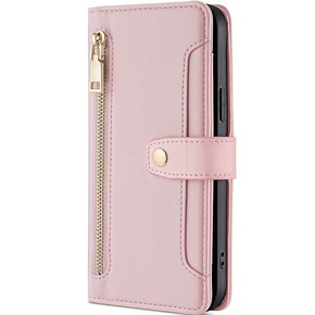 Pattintható tok a Honor Magic5 Lite, Wallet Zipper Pocket, rózsaszín