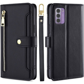 Pattintható tok a Nokia G42, Wallet Zipper Pocket, fekete