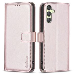 Pattintható tok a Samsung Galaxy A25 5G, BINFEN Wallet, rózsaszín rose gold + 9H üveg