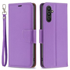 Pattintható tok a Samsung Galaxy A25 5G, Wallet Litchi Leather, lila + 9H üveg