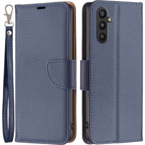 Pattintható tok a Samsung Galaxy A34 5G, Wallet Litchi Magnet, sötétkék