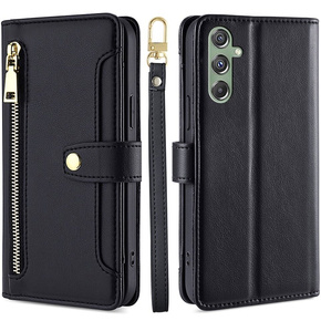 Pattintható tok a Samsung Galaxy M34, Wallet Zipper Pocket, fekete