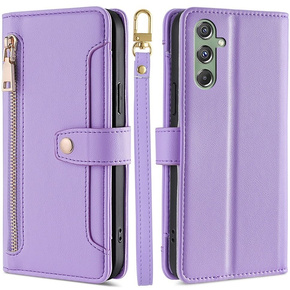 Pattintható tok a Samsung Galaxy M34, Wallet Zipper Pocket, lila