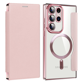 Pattintható tok a Samsung Galaxy S23 Ultra, RFID Wallet MagSafe CamShield, rózsaszín