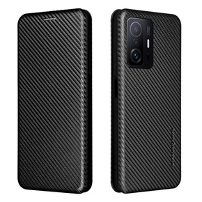 Pattintható tok a Xiaomi 11T / 11T Pro, Carbon Fiber Folio Flip, fekete