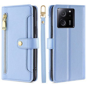 Pattintható tok a Xiaomi 13T / 13T Pro / Redmi K60 Ultra, Wallet Zipper Pocket, kék