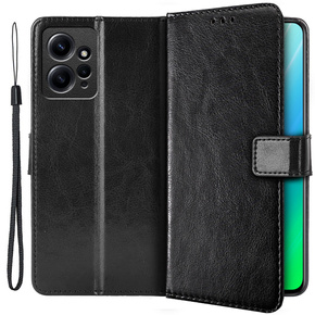 Pattintható tok a Xiaomi Redmi Note 12 4G, Crazy Horse Wallet, fekete