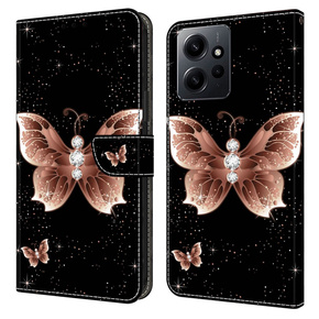 Pattintható tok a Xiaomi Redmi Note 12 4G, Wallet Butterfly, fekete