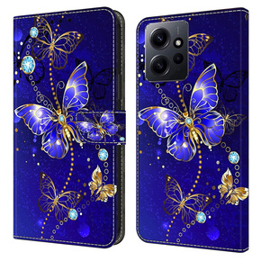 Pattintható tok a Xiaomi Redmi Note 12 4G, Wallet Butterfly, kék