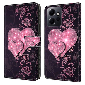 Pattintható tok a Xiaomi Redmi Note 12 4G, Wallet Hearts, rózsaszín