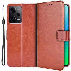 Pattintható tok a Xiaomi Redmi Note 12 Pro+ 5G, Crazy Horse Wallet, barna