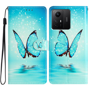 Pattintható tok a Xiaomi Redmi Note 12S, Wallet, butterfly, kék