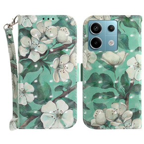 Pattintható tok a Xiaomi Redmi Note 13 Pro 5G, Wallet, Flowers zöld