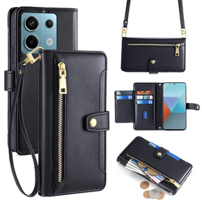 Pattintható tok a Xiaomi Redmi Note 13 Pro 5G, Wallet Zipper Pocket, fekete