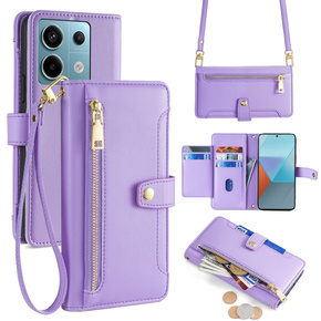 Pattintható tok a Xiaomi Redmi Note 13 Pro 5G, Wallet Zipper Pocket, lila