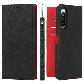 Telefontok a Sony Xperia 10 IV 5G, Wallet Litchi Leather, fekete