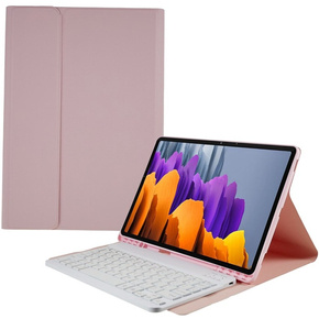 Tok + billentyűzet Galaxy Tab S7+ Plus / S8+ Plus /S7 FE T730 T733, Pen Slot, rózsaszín rose gold