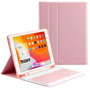 Tok + billentyűzet iPad 10.2 7/8/9 gen 2019/2020/2021, Keyboard Cover Pen Slot, rózsaszín rose gold